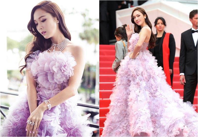 【進擊的 K-Pop】首度亮相康城！ Jessica 巨型柔美花裙 紅地氈「搶灘」